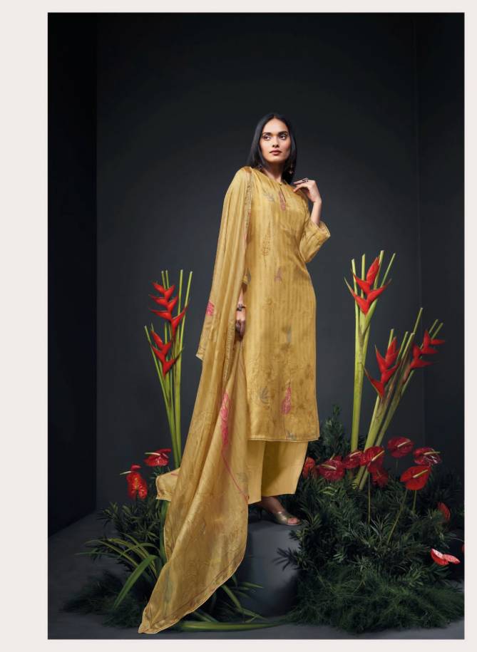 Zanera By Ganga Silk Printed Handwork Dress Material Catalog